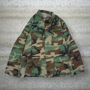 Vintage 90s Military Tactical Button Up Shirt Mens L Woodland Camo